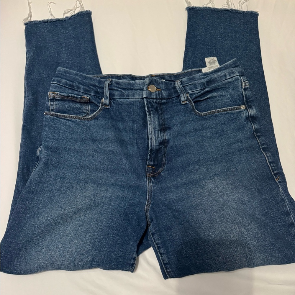 Good American Straight Leg Blue Jeans
